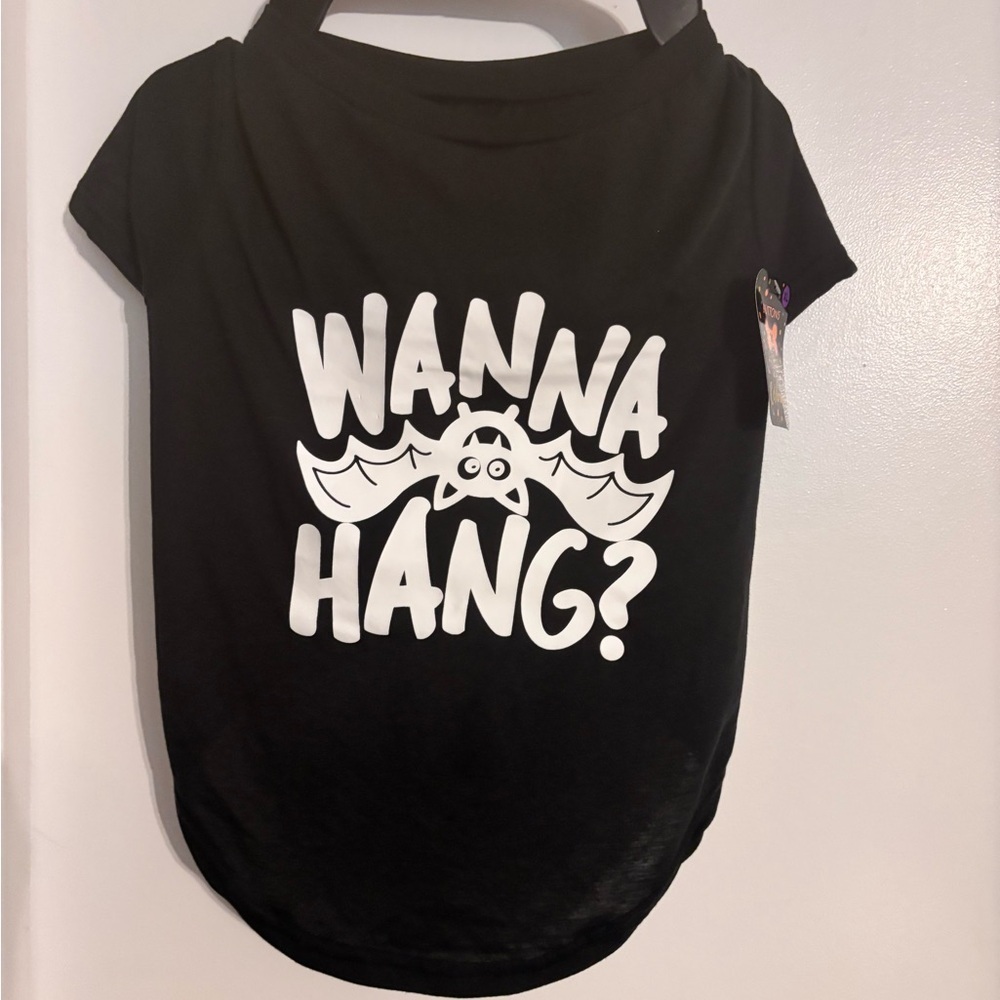 Chic Black Dog Tee with 'Wanna Hang?' Graphic